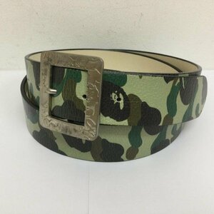  A Bathing Ape 1st Camo camouflage pattern leather belt size XL belt * buckle - silver / silver X green / green 