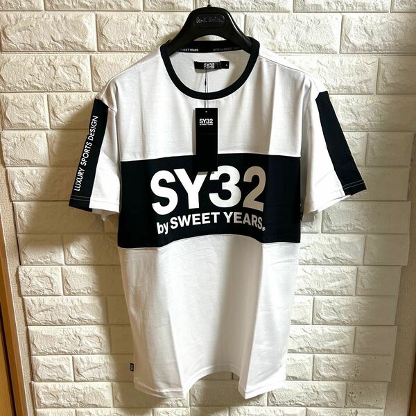 【新品】SY32 bysweetyears／クルーネック ツートンデザインプリント Tシャツ カットソー Lサイズ
