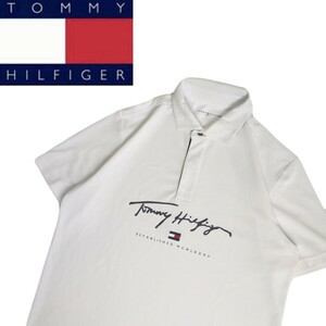 着用少 近年新作 TOMMY HILFIGER GOLF 吸水速乾 ストレッチ ビッグロゴ 半袖ポロシャツ メンズL トミーヒルフィガー ゴルフウェア 240389