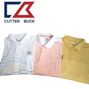 超特大2XL 極美品 最高級 豪華3点 CUTTER&BUCK 吸水速乾 ストレッチ 総柄 半袖ポロシャツ メンズ カッター&バック ゴルフウェア 2403191