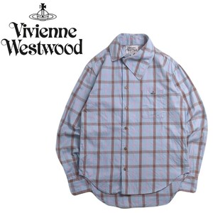 極美品 名作 変形デザイン Vivienne Westwood MAN オーブ チェック 長袖シャツ ドレスシャツ メンズ46 ヴィヴィアンウエストウッド 2403104