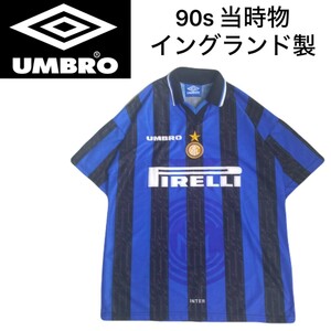 デッドストック級 90s 当時物 イングランド製 UMBRO インテル ユニフォーム ゲームシャツ メンズL セリエA サッカー ワールドカップ2403272