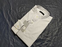 LL寸・新品／日本製・無地スタンドカラーシャツ●ライトグレー色シャンブレー_画像3