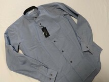 L寸・新品／日本製・スタンドカラーシャツ●ブルーストライプ_画像4