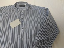 M寸・新品／日本製・スタンドカラーシャツ●ネイビー色ストライプ_画像5