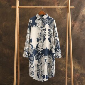 新作レディース　トップス　ブラウス　ロングシャツ　素敵花柄綿麻