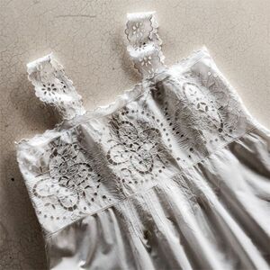 1900s フランスアンティーク 手刺繍手縫 幾何学の花々とキャミソールワンピース ハンドメイド レース 綿 ドレス コットン ヴィンテージ