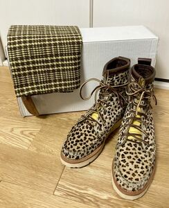 美品☆[YUKETEN] 定価63,000 MAINE GUIDE BOOTS B LEOPARD レオパードハラコ レザーブーツ 6C 本革 04405W レディース ユケテン