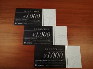 ミニレター　鉄人化計画株主優待券1000円X3枚=3000円分　カラオケ　美容