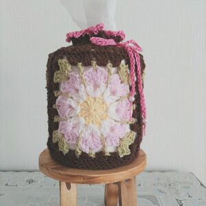 (6) 手編み巾着型コットン卓上トイレットペーパーカバー