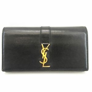 サンローラン　二つ折り長財布　ブラック　黒　レザー　ロゴ　箱　布袋　Yves Saint Laurent　中古　◆3111/藤枝インター店