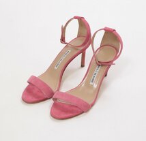 MANOLO BLAHNIK◆マノロ ブラニク　スエード アンクルストラップ サンダル　ピンク　サイズ３７_画像1