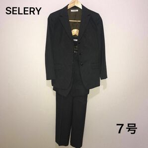 ④⑤ SELERY セロリー　レディース　事務服　パンツスーツ ベスト３点セット　７号