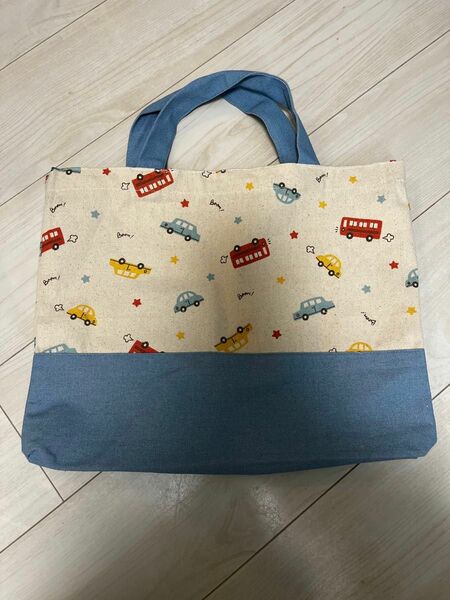 新品　レッスンバッグ　車柄　30cm×40cm