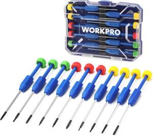 WORKPRO 精密ドライバーセット 特殊ドライバー 時計用ドライバー 10本組 磁気ドライバー プラス マイナス トルクス 回転