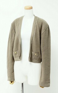 MG0926＝イタリア製*ソニアリキエル/SONIARYKIEL*ラインストーン装飾*ニットカーディガン*ショート丈*ボタンレス*カーキ系