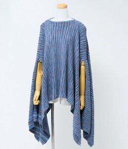 GO0919#イタリア製*ミッソーニ MISSONI*ニットポンチョ*ブルー×オレンジ系