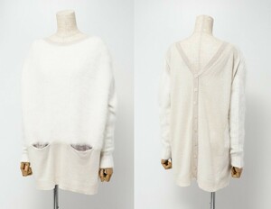 MG1367○ニナリッチ NINA RICCI*バックボタン*オーバーサイズ*ドロップショルダー*ニット*セーター*M～相当*ホワイト×ベージュ系