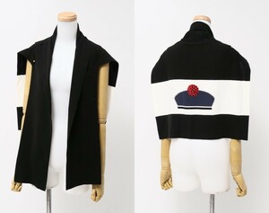 TH2219〇イタリア製*ソニアリキエル/SONIA RYKIEL*ラインストーン装飾/柄*ニットショール*重ね着*レイヤード*ブラック系