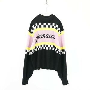 GH5106《美品》MSGM/エムエスジーエムジャマイカ 長袖 ニット セーター プルオーバー サイズL 黒 白 ピンク イエロー ウール モヘア