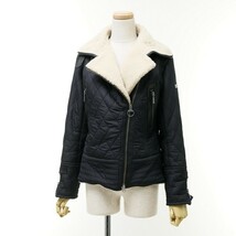 GJ1055 美品《Barbour/バブアー》BATTALION JACKET バタリオン 裏ボア キルティングジャケット レディース UK10 ネイビー_画像1