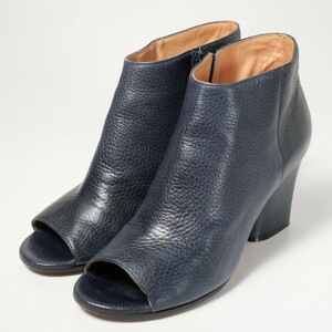 GN6886*メゾンマルジェラ Maison Margiela 22 レザー オープントゥ ショートブーツ ブーティ サイドジップ Size 36 靴 ネイビー