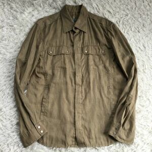 美品★JOSEPH HOMME　ジョセフオム　麻　リネン100%　サファリシャツ シャツジャケット 袖ロールアップ 春夏　カーキ　50　Lサイズ