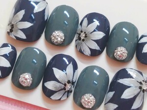 M size very short * dark sombreness b louver i color flower paint art artificial nails 