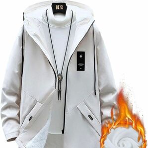 メンズ レディース ジャケット コート 裏起毛 白 ホワイト L サイズ メンズ 暖かい 軽い アウター パーカー オーバー 人気