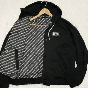 極美品/L◎ ディーゼル【激レアデザイン】DIESEL ジャケット パーカー ブラック 黒 リバーシブル ロゴ総柄 ナイロン ブルゾン 大きめ 3743