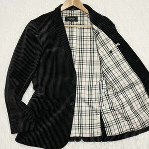 美品◎ バーバリーブラックレーベル【名作】BURBERRY BLACK LABEL テーラードジャケット ノバチェック ベロア ベルベット 黒 M メンズ 3761