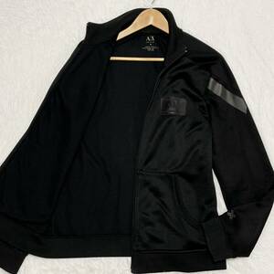 美品/L相当◎ アルマーニエクスチェンジ トラックジャケット ARMANI EXCHANGE ジャージ ブルゾン ブラック 黒 ロゴプレート 光沢感◎ 3838