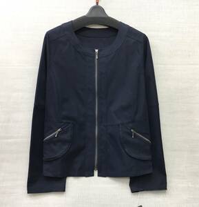 【新品】LL 婦人 ノンカラー ジップ ジャケット LLサイズ 春服 送料無料 レディース 着丈短め ネイビー 