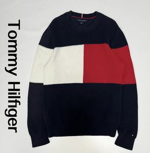 トミーヒルフィガー　Tommy Hilfiger ニット セーター クルーネック 長袖 S ワッフル　メンズ　レディース トリコカラー