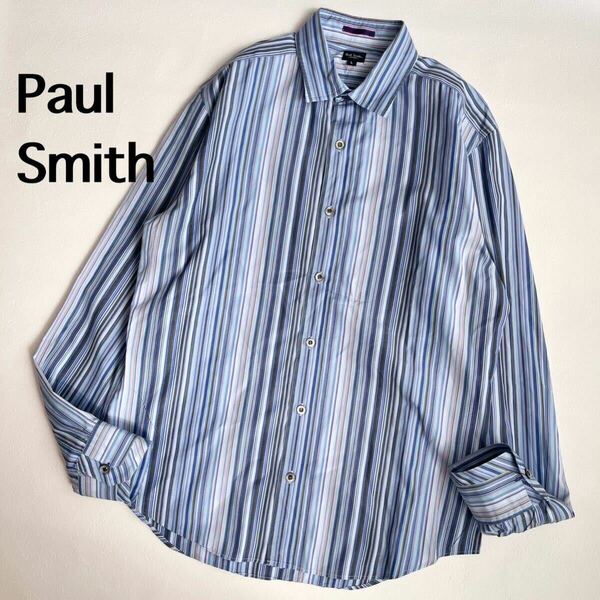  PaulSmith ポールスミス　メンズ　長袖シャツ 長袖 シャツ トップス　マルチストライプ ストライプ　ボタン　L ブルー　マルチカラー 