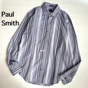 PaulSmith ポールスミス　メンズ　長袖シャツ 長袖 シャツ トップス　マルチストライプ ストライプ　ボタン　L 紫　マルチカラー