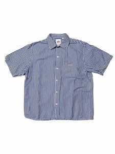 ダントン DANTON 半袖シャツ ストライプ サイズ40 Lサイズ ブルー ロゴ刺繍 ム145