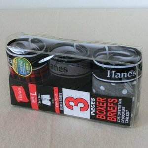 【L】Hanesヘインズ　ボクサー　３枚セット（１パッケージ）　0766　抗菌防臭　綿混　黒・赤・ドット　３柄　お買得　HM6EV701S C/#２
