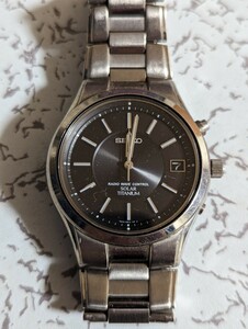 不動　セイコー SEIKO ソーラーチタニウム 7B42-0AN0 黒文字盤 デイト メンズ腕時計 SOLAR TITANIUM 電波ソーラー　ジャンク