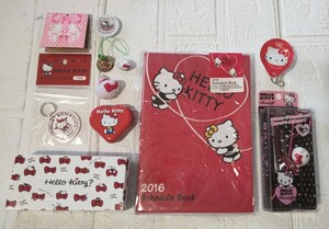 サンリオ Hello Kitty ’2016手帳 ビューラー 迷子札 30周年ミニ絵皿’84 ベル マスコット2種 ミニハート缶 BOXティッシュ全10点セット