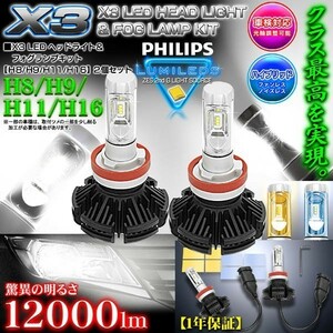 最新版/セルシオ/H8/H9/H11/H16/X3 PHILIPS 12000ルーメンLEDヘッドライト&フォグランプ