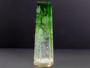アールヌーボー アンティークガラス 花瓶 飾り瓶 検：モーゼル ルグラ