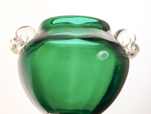 nQT7 グリーン ガラス キャニスター キャンディーポット 蓋物 保存瓶 検：倉敷ガラス 小谷真三_画像10