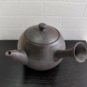 美品 備前焼 横手急須 急須 窯印あり 茶道具 煎茶道具 茶器 焼物 陶器 コレクション 作家物 在銘 アンティーク 高さ11.5 直径12.5cm