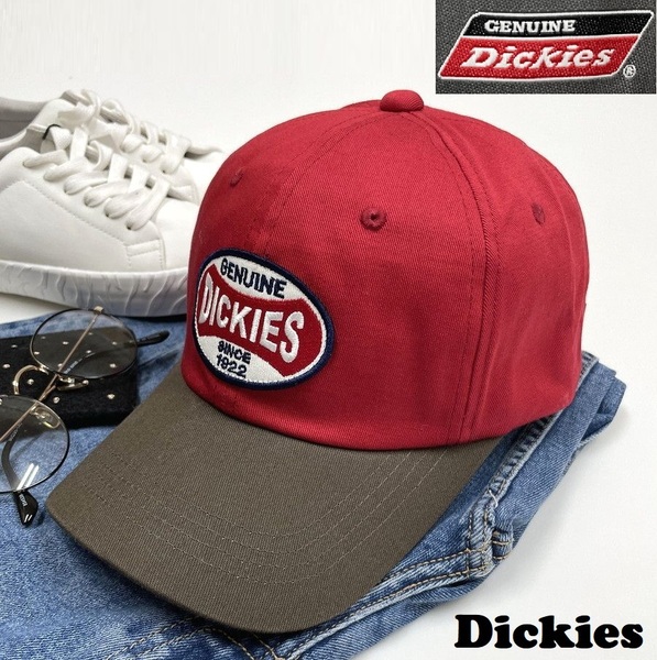 未使用品 Dickies レッド キャップ メンズ レディース カジュアル アメカジ アウトドアキャンプ ゴルフ ワッペン ロゴ 刺繍 ディッキーズ