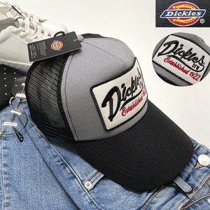 未使用品 Dickies グレー×ブラック メッシュキャップ メンズ 大人カジュアル アメカジ タグ アウトドアキャンプフロントロゴ ディッキーズ