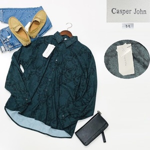 未使用品 /M/ Casper John グリーン 総柄長袖カラーシャツ ペイズリー メンズ レディース カジュアル ストリート タグ 緑 キャスパージョン