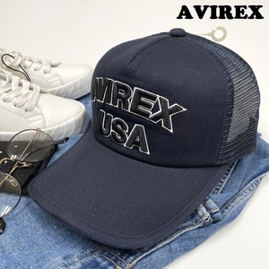 未使用品 AVIREX ネイビー メッシュキャップ USA ロゴ メンズ ミリタリーカジュアル アウトドアキャンプギフト アビレックスアヴィレックス