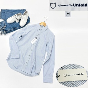未使用品 /M/ Allowed To Unfold ブルーストライプ 長袖カラーシャツ メンズ ボタン オフィスカジュアル フォーマル タグ ビジネス 通勤 
