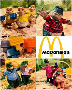 90' vintage McDonalds Disney DINOSAURS happy meal toy◆Hasbro Vinyl Figure◇ビンテージ恐竜家族×8◇Jim Henson◆ディズニー◇当時NHK